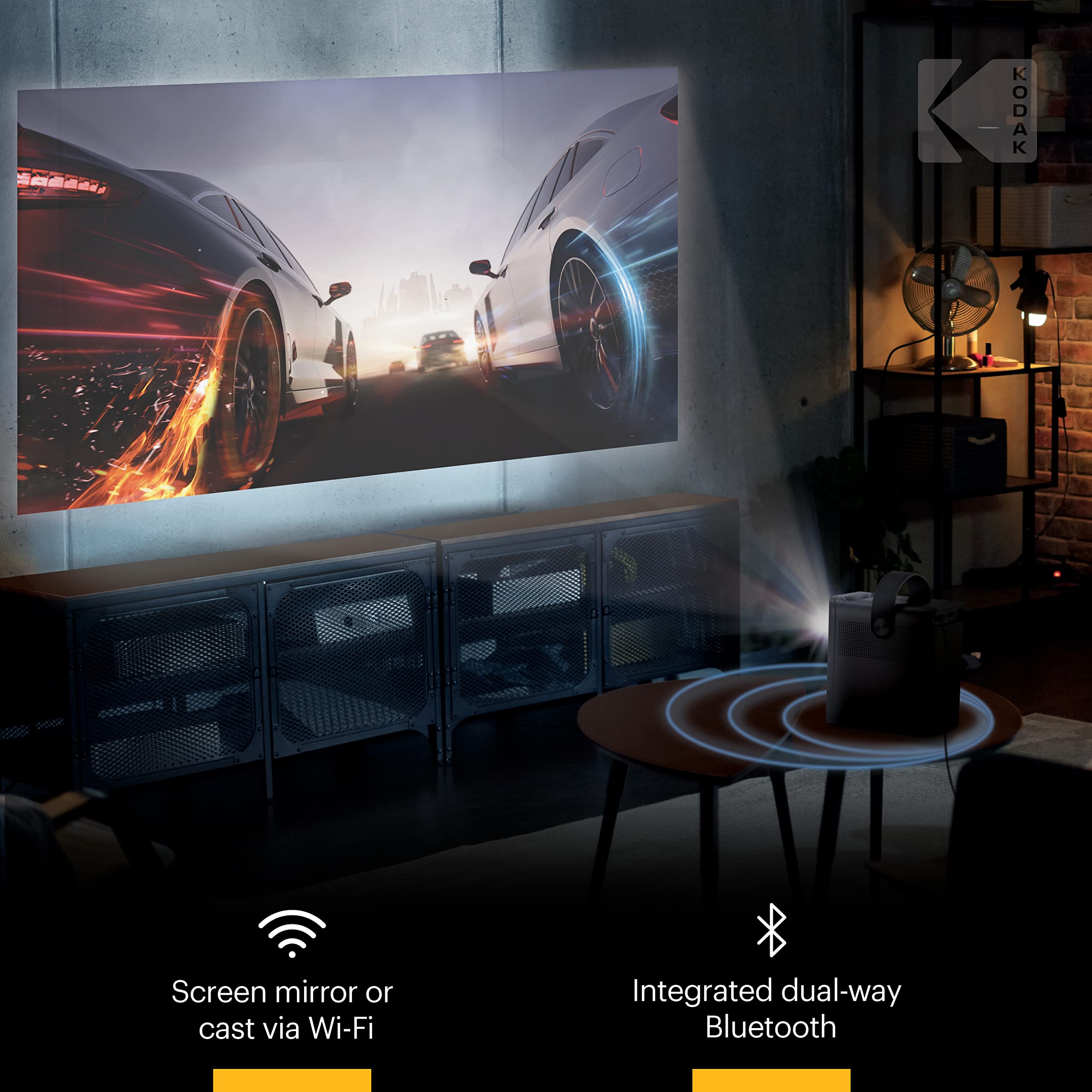 Kodak Flik Hd9 Smart Projector | Mini Black Portable Indoor & Outdoor Movie With Android Tv Streaming Apps, Wi Fi And Bluetooth,